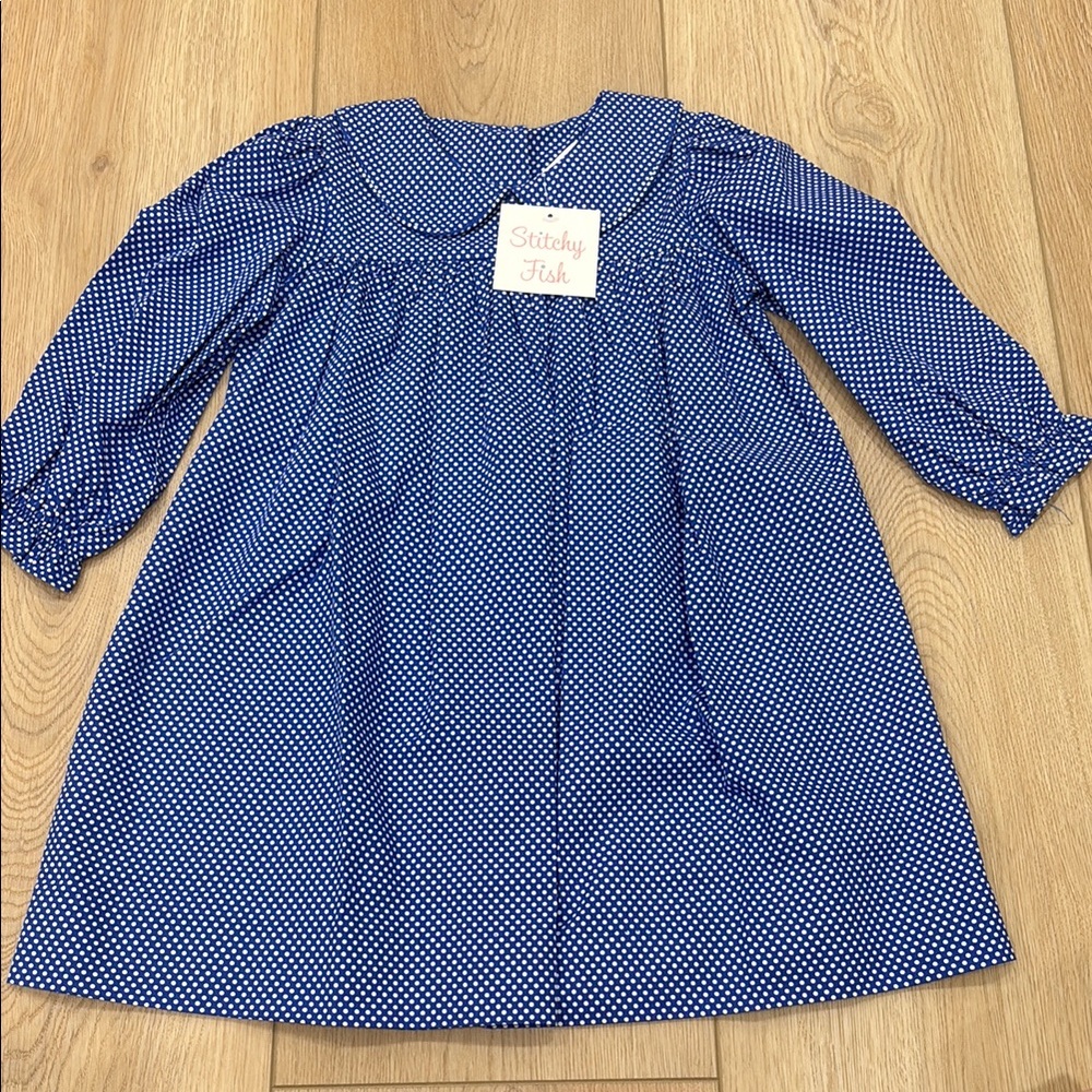 Stitchy Fish Blue Polka Dot Dress